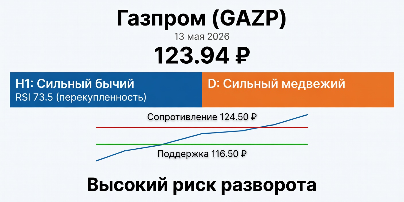 Технический анализ GAZP (Газпром) на 13.05.2026