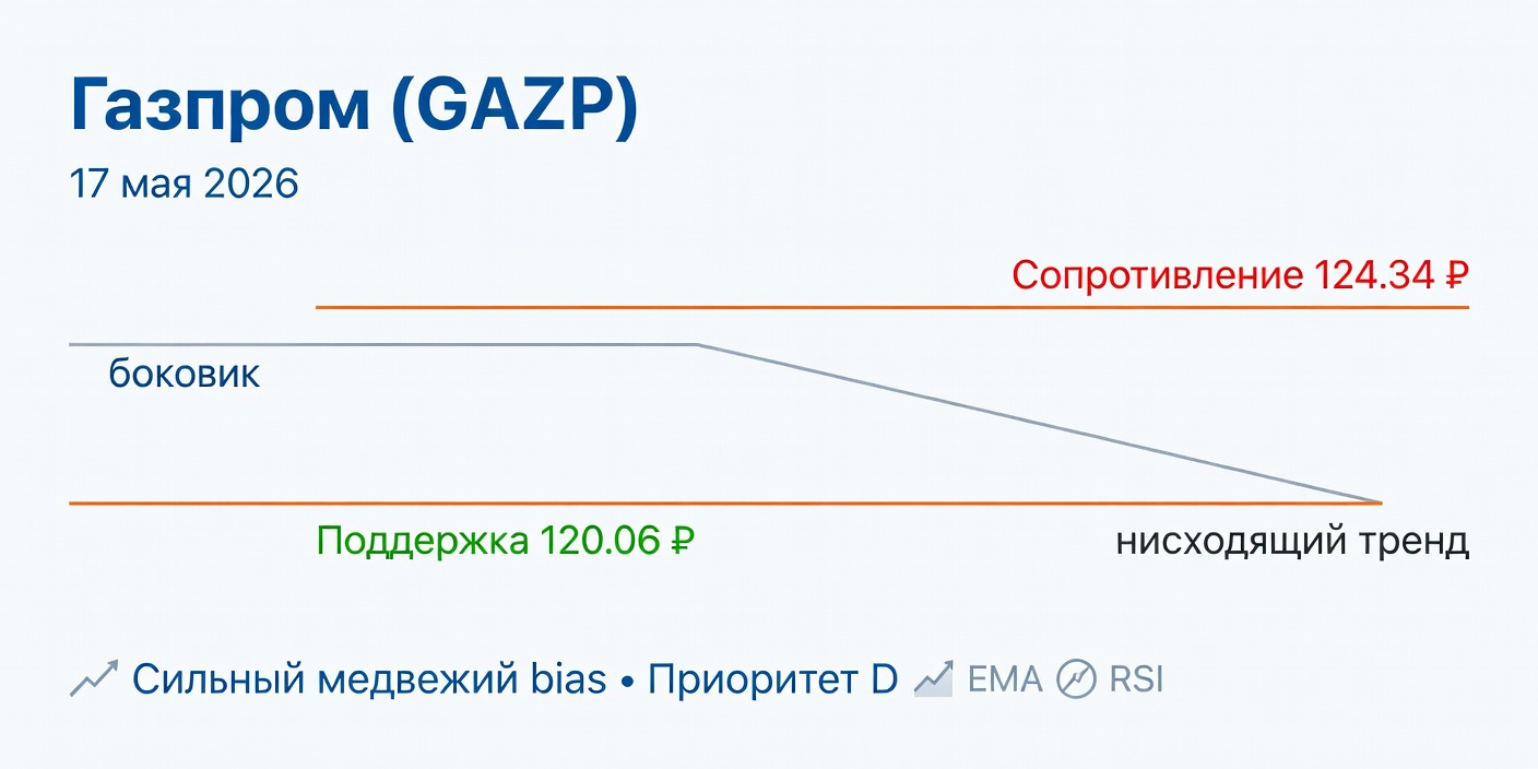 Технический анализ GAZP (Газпром) на 17 мая 2026