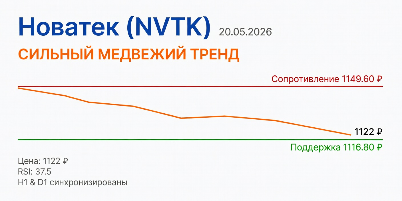 Технический анализ NVTK (Новатек) 20.05.2026: Сильный медвежий тренд
