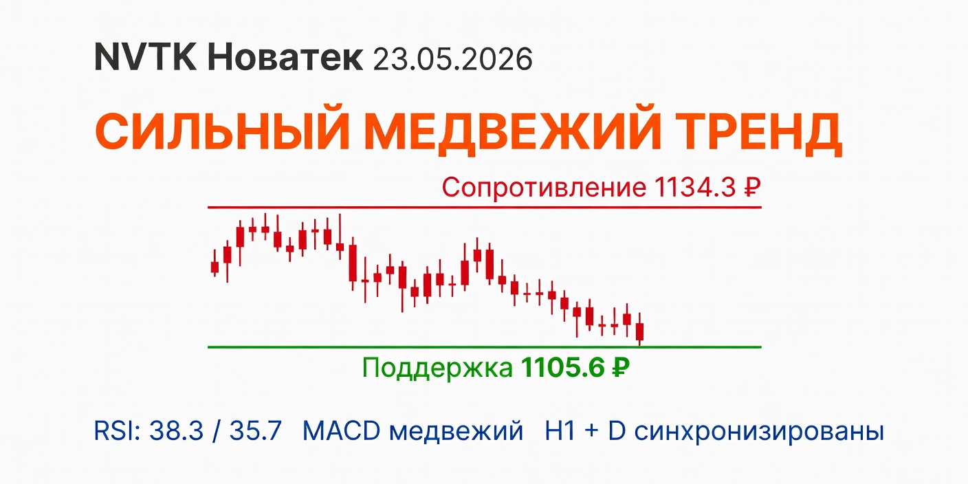 Технический анализ NVTK (Новатек) 23.05.2026: сильный медвежий тренд