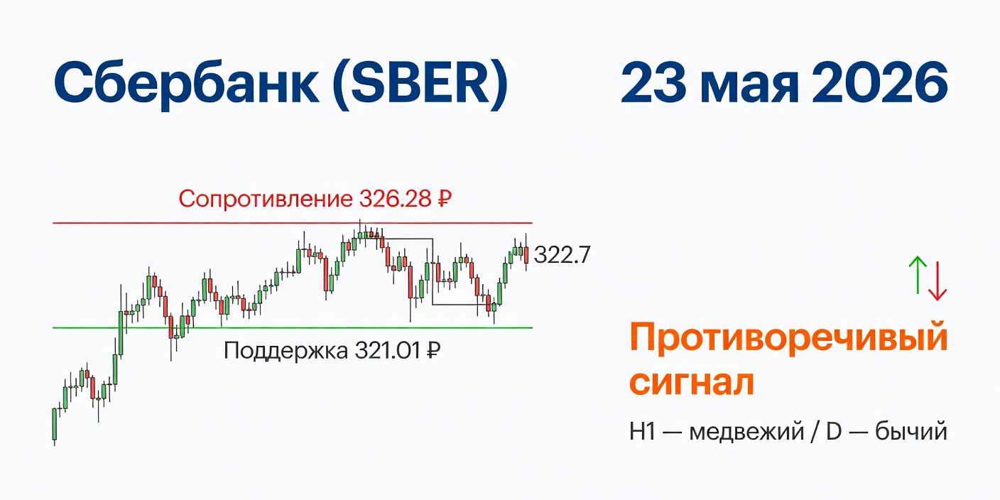 Технический анализ SBER (Сбербанк) на 23.05.2026: Расхождение таймфреймов