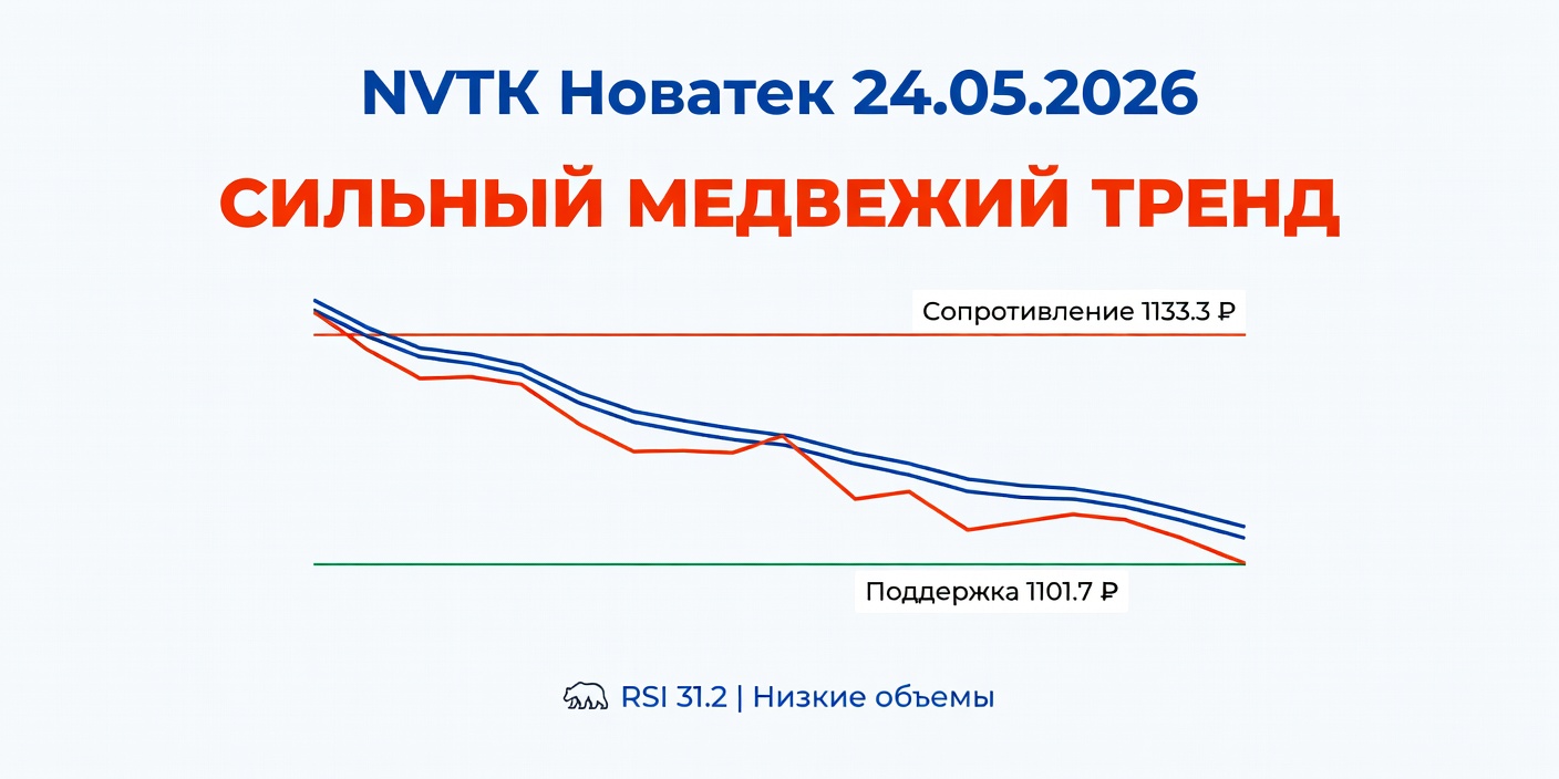 Технический анализ NVTK (Новатек) 24.05.2026: сильный медвежий тренд