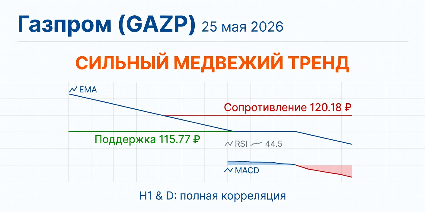 Технический анализ GAZP (Газпром) — 25 мая 2026