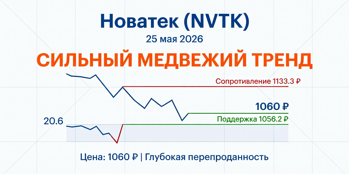 Технический анализ NVTK (Новатек) 25.05.2026: Сильный медвежий тренд
