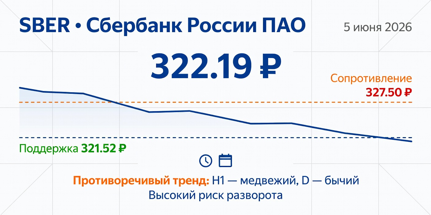 Технический анализ SBER (Сбербанк) на 05.06.2026: Противоречие таймфреймов