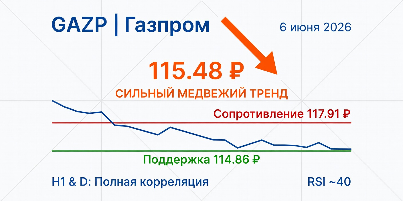 Технический анализ GAZP (Газпром) — 6 июня 2026