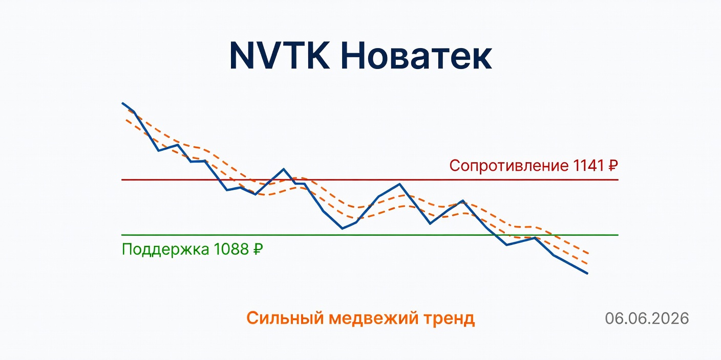 Технический анализ NVTK (Новатек) на 06.06.2026: сильный медвежий тренд