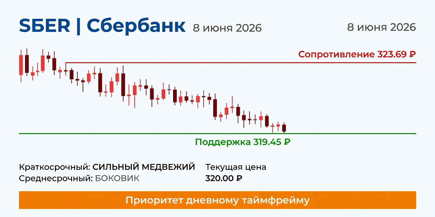 Технический анализ SBER (Сбербанк) — 8 июня 2026