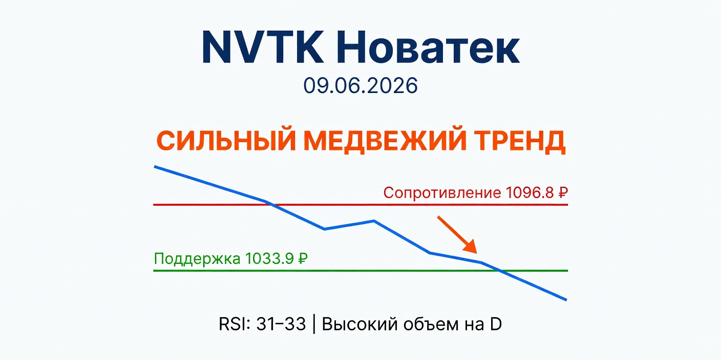Технический анализ NVTK (Новатек) на 09.06.2026: сильный медвежий тренд