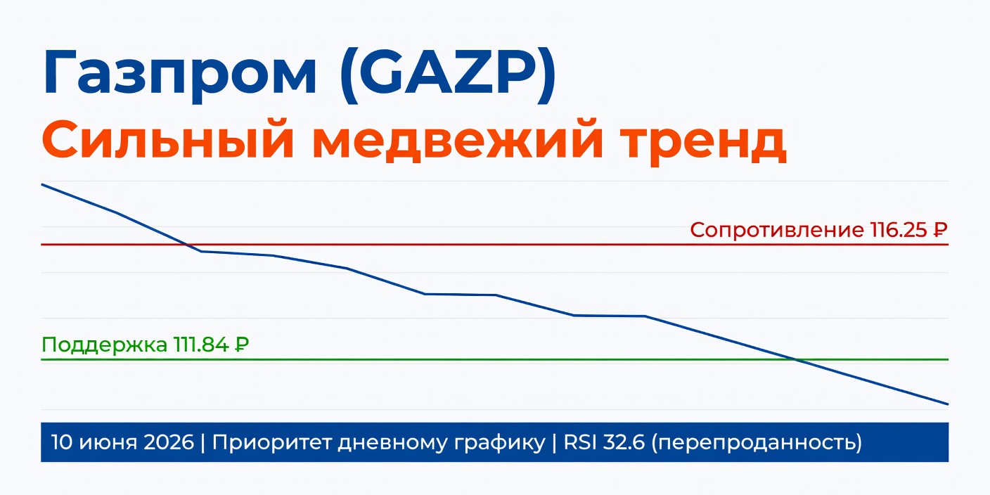 Технический анализ GAZP (Газпром) — 10 июня 2026