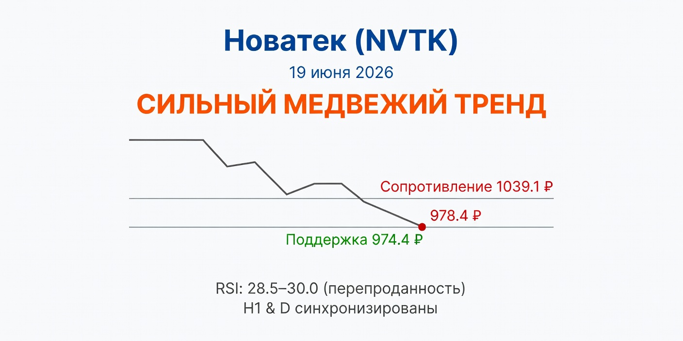 NVTK (Новатек): Сильный медвежий тренд на 19 июня 2026