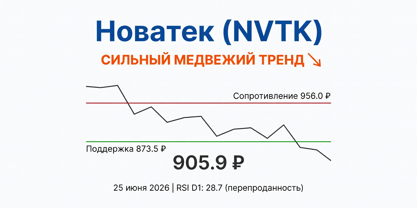 NVTK (Новатек): Технический анализ на 25.06.2026 — сильный медвежий тренд