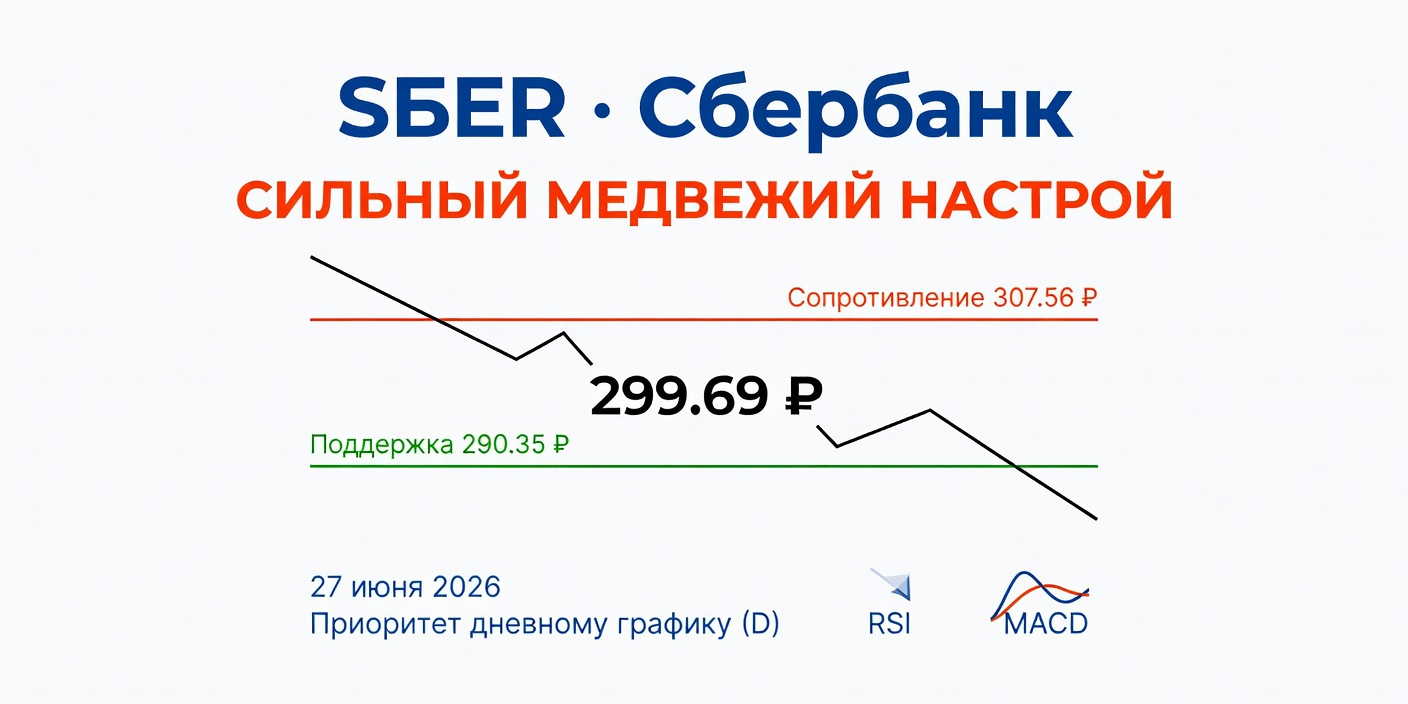 Технический анализ SBER (Сбербанк) на 27 июня 2026: медвежий bias