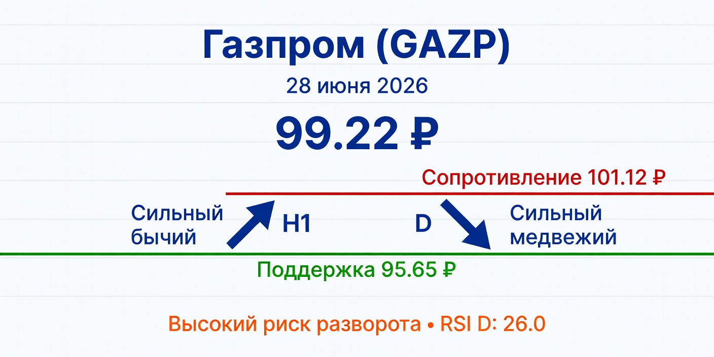 Технический анализ GAZP (Газпром) — 28 июня 2026
