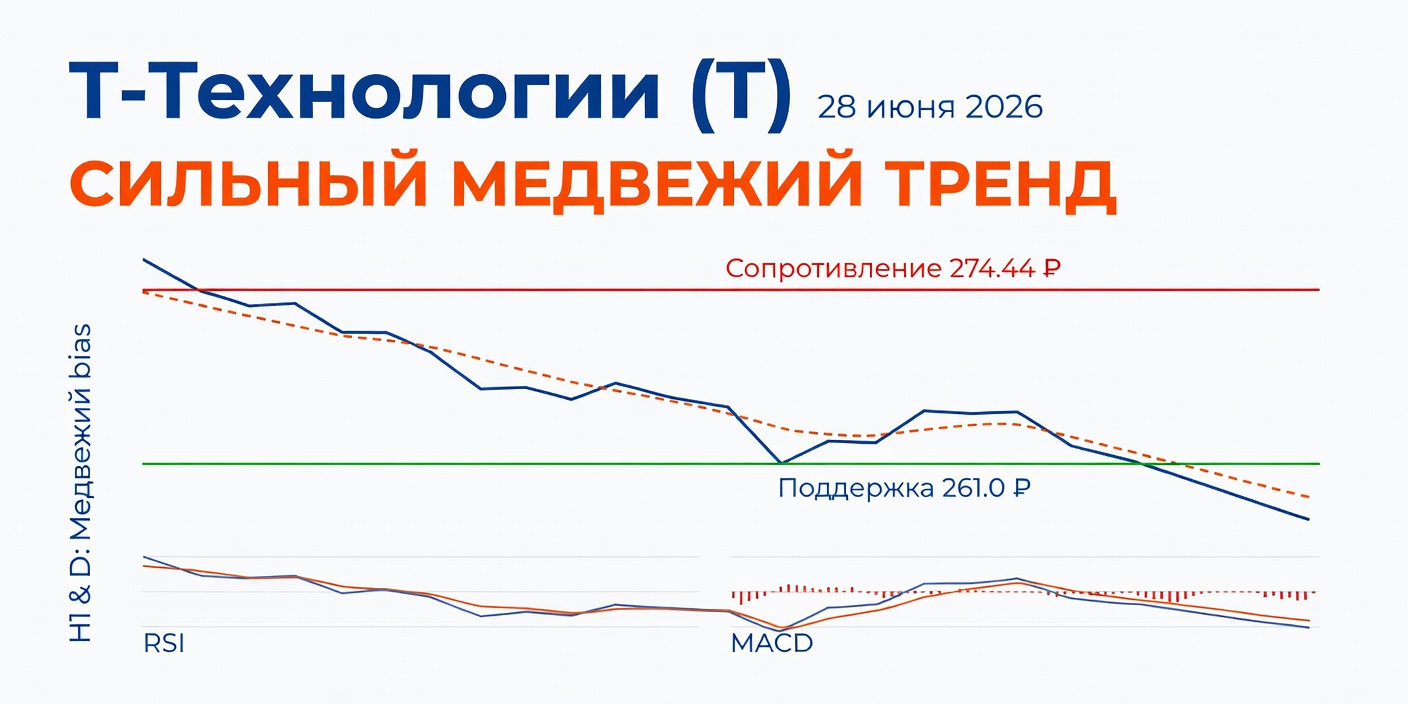 Технический анализ T (Т-Технологии) — 28 июня 2026