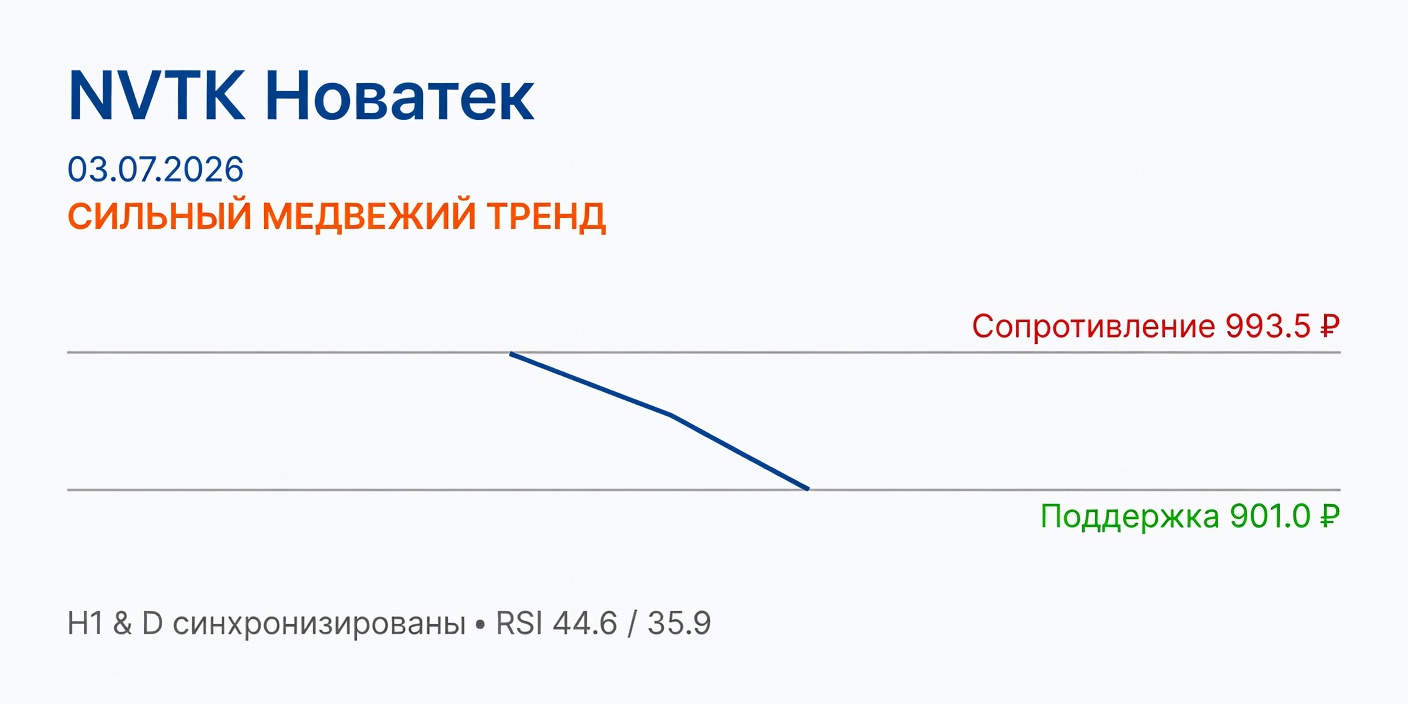 Технический анализ NVTK (Новатек) на 03.07.2026: Сильный медвежий тренд