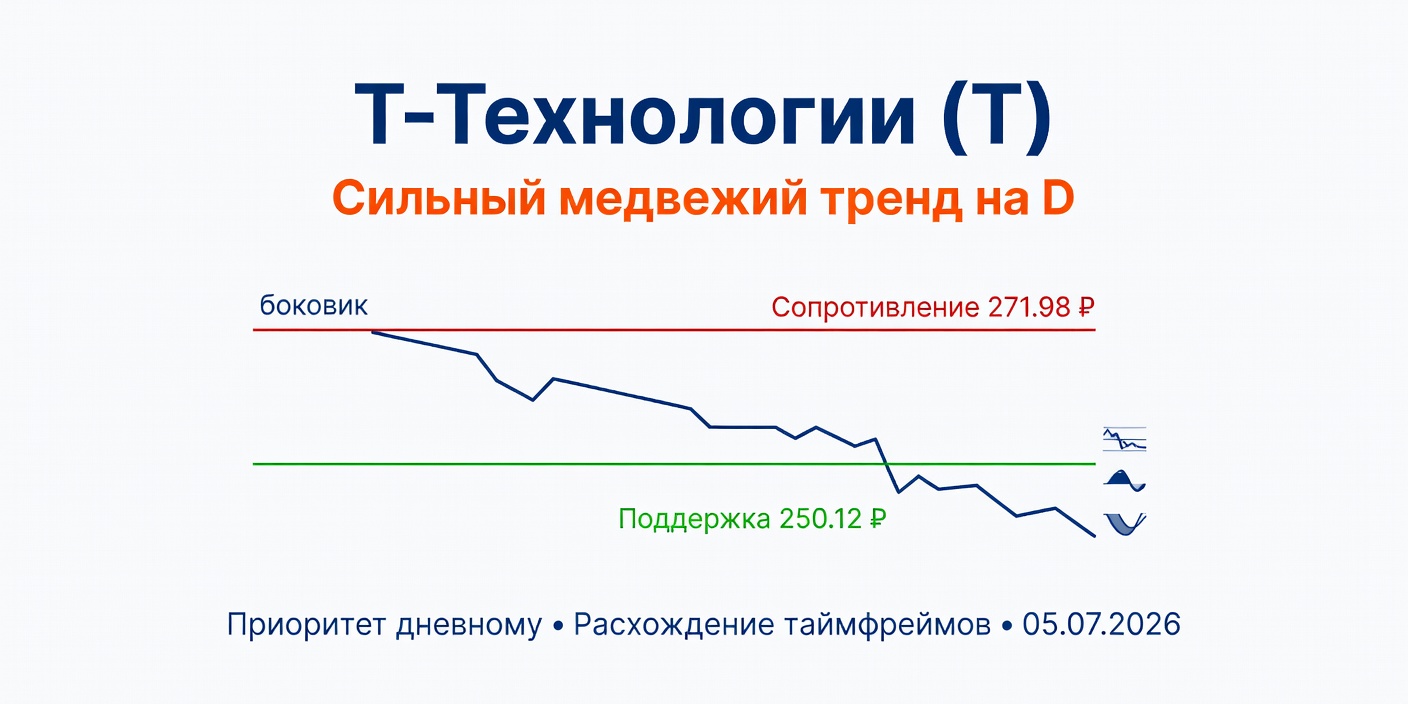 Технический анализ T (Т-Технологии) — 05.07.2026
