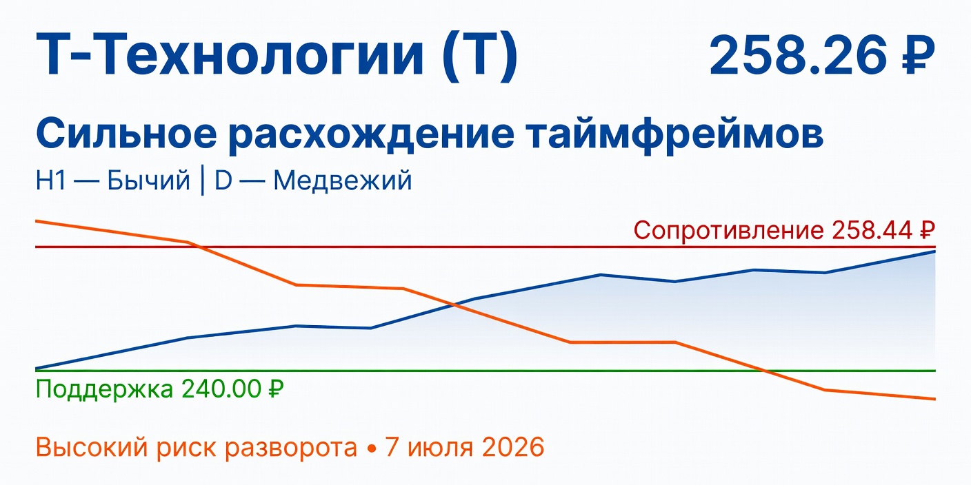Технический анализ T (Т-Технологии) — 7 июля 2026