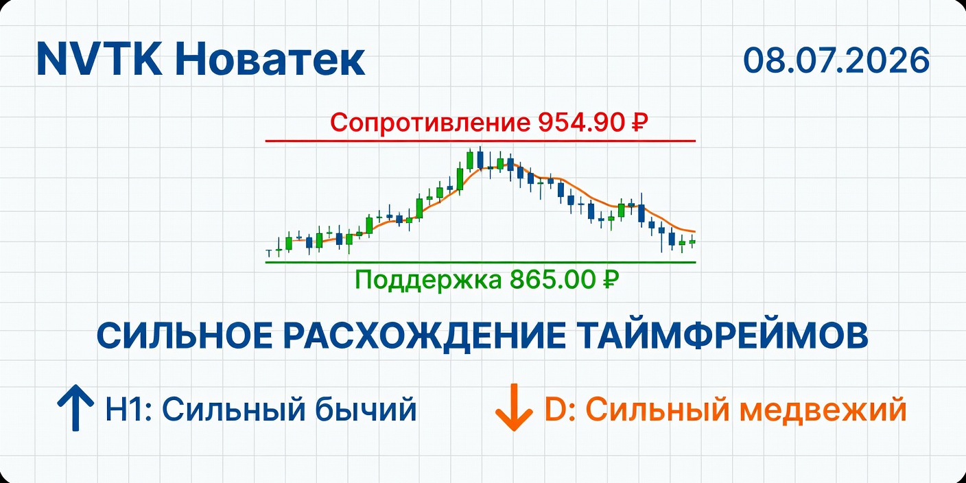 Технический анализ NVTK (Новатек) на 08.07.2026: Расхождение таймфреймов