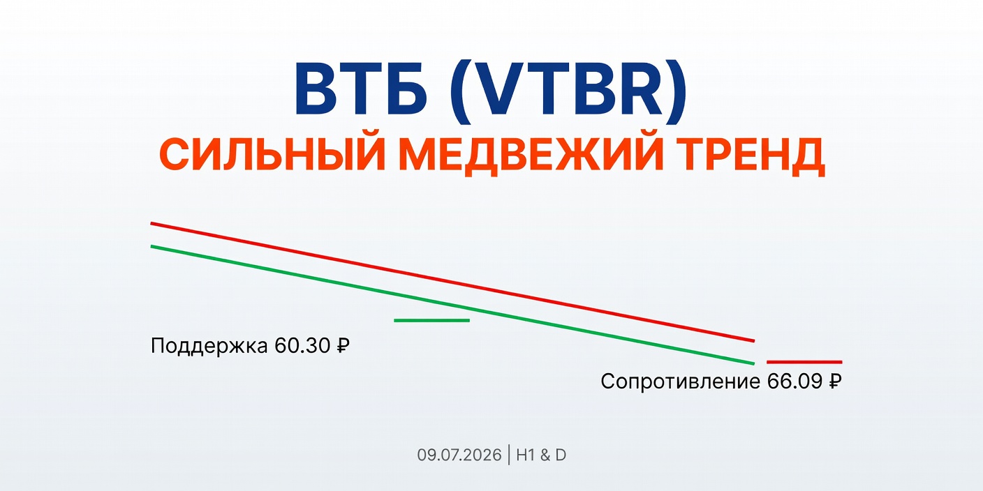 VTBR (ВТБ): Технический анализ на 09.07.2026 — Сильный медвежий тренд