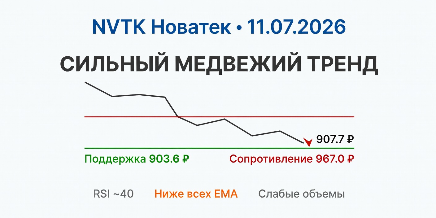NVTK (Новатек): Технический анализ на 11.07.2026 — Сильный медвежий тренд