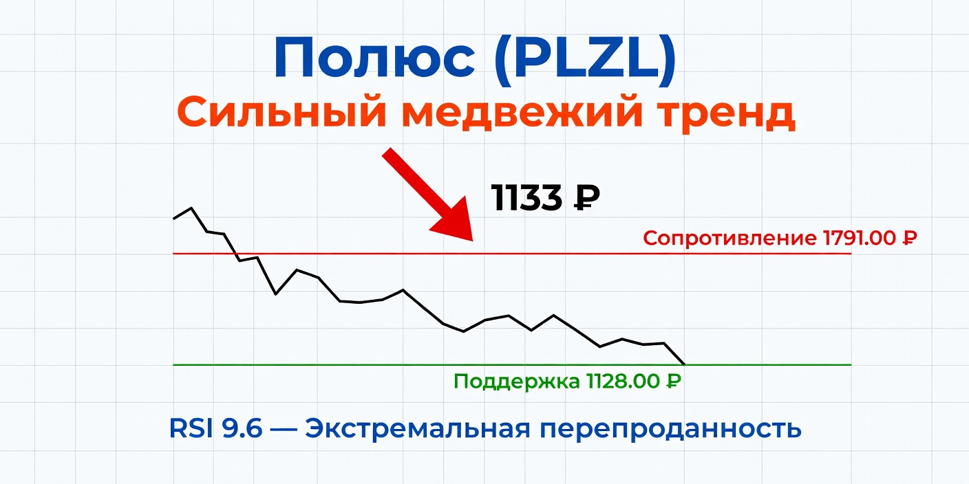 PLZL (Полюс): Технический анализ на 11.07.2026 — сильный медвежий тренд