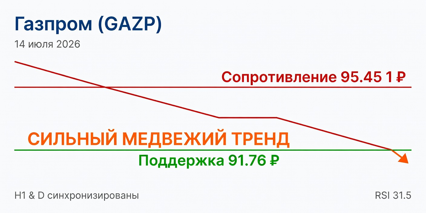 Технический анализ GAZP (Газпром) — 14 июля 2026