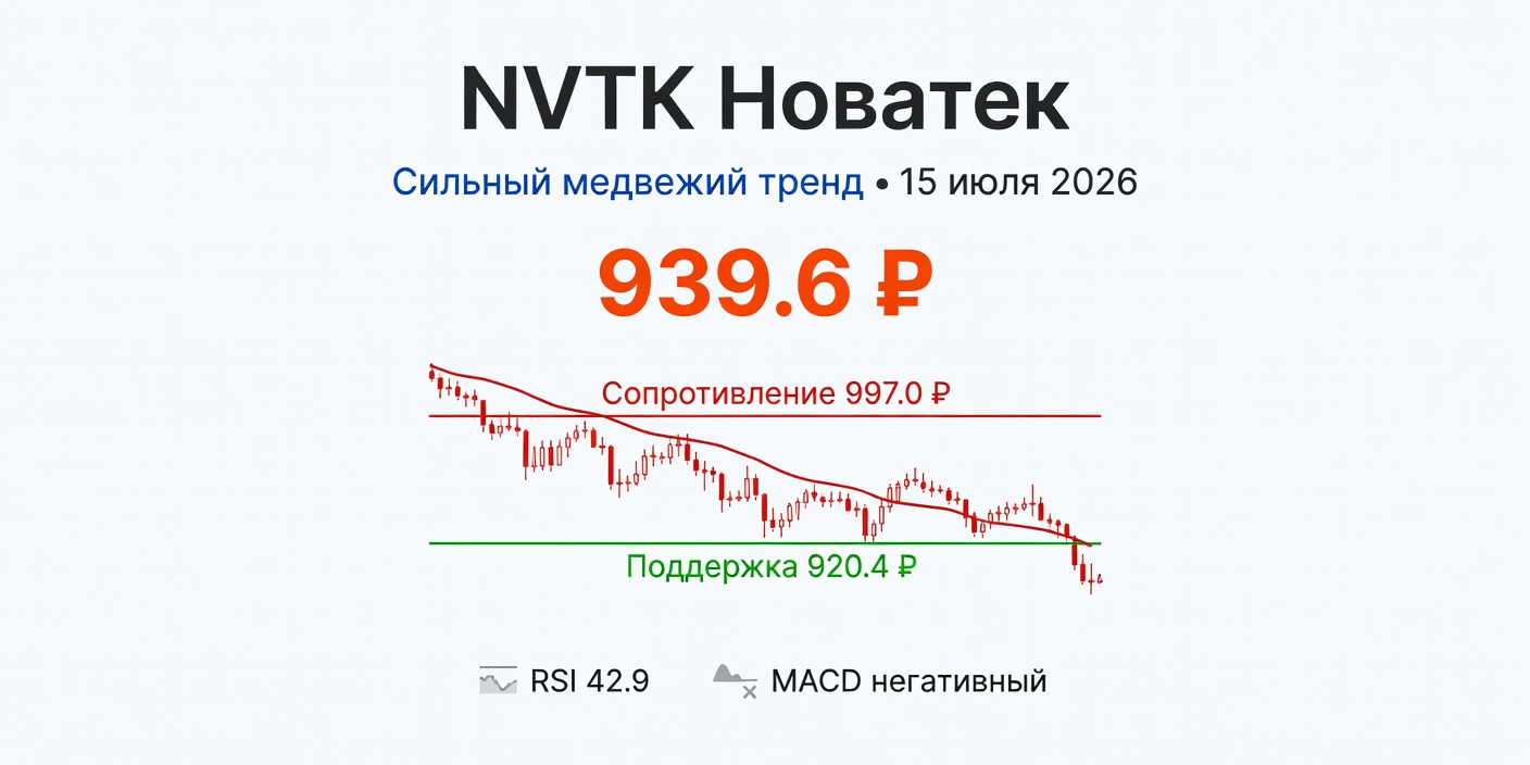 Технический анализ NVTK (Новатек): сильный медвежий тренд — 15.07.2026
