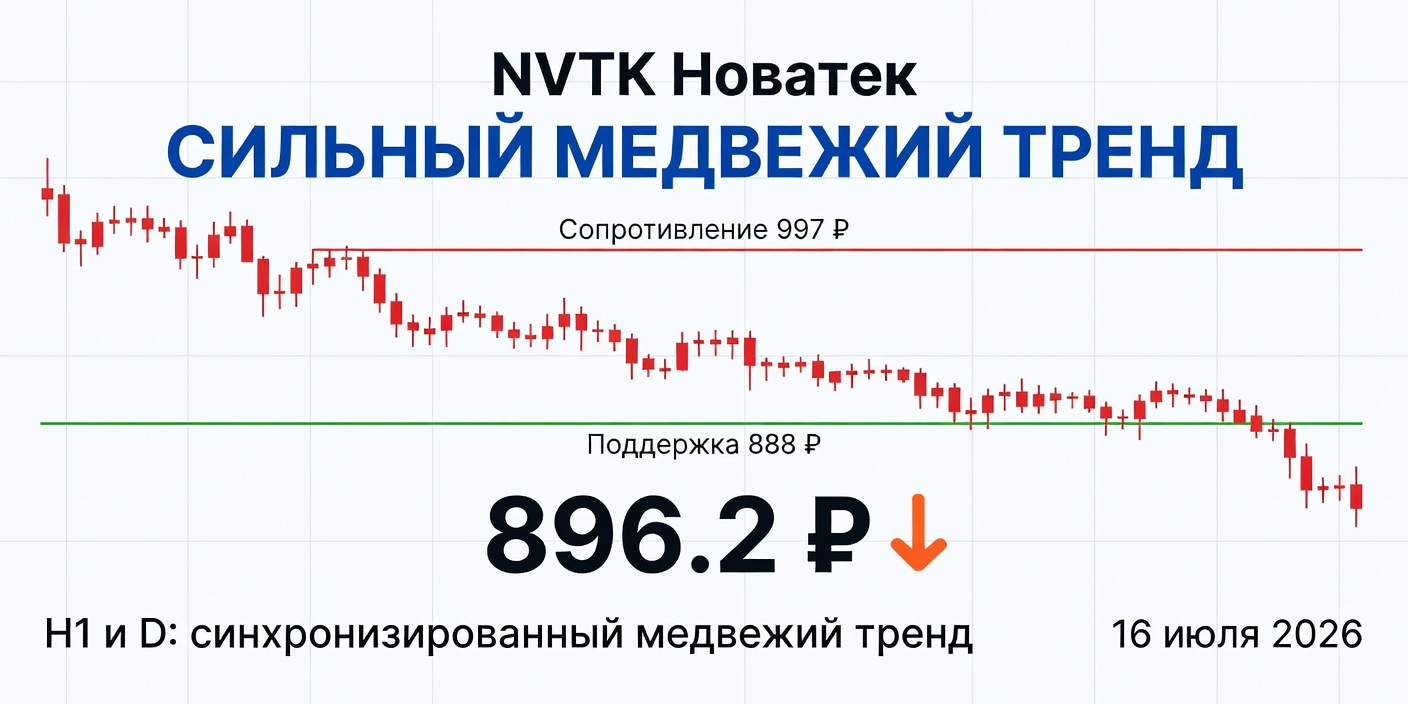 Технический анализ NVTK (Новатек) 16 июля 2026: сильный медвежий тренд