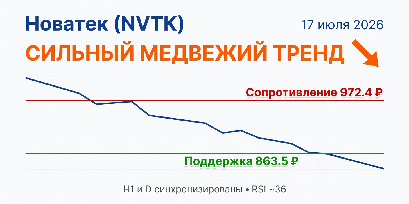 NVTK (Новатек): Технический анализ на 17 июля 2026 — сильный медвежий тренд