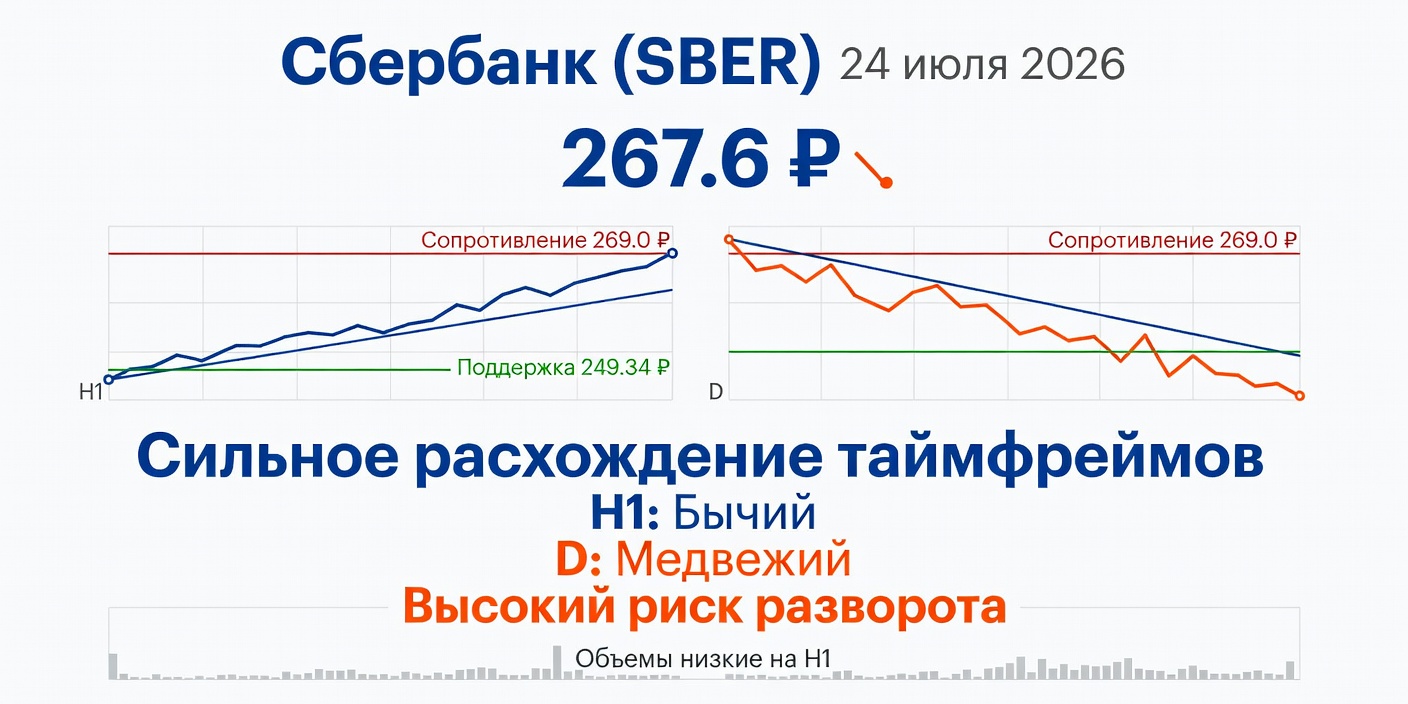 Технический анализ SBER (Сбербанк) — 24 июля 2026