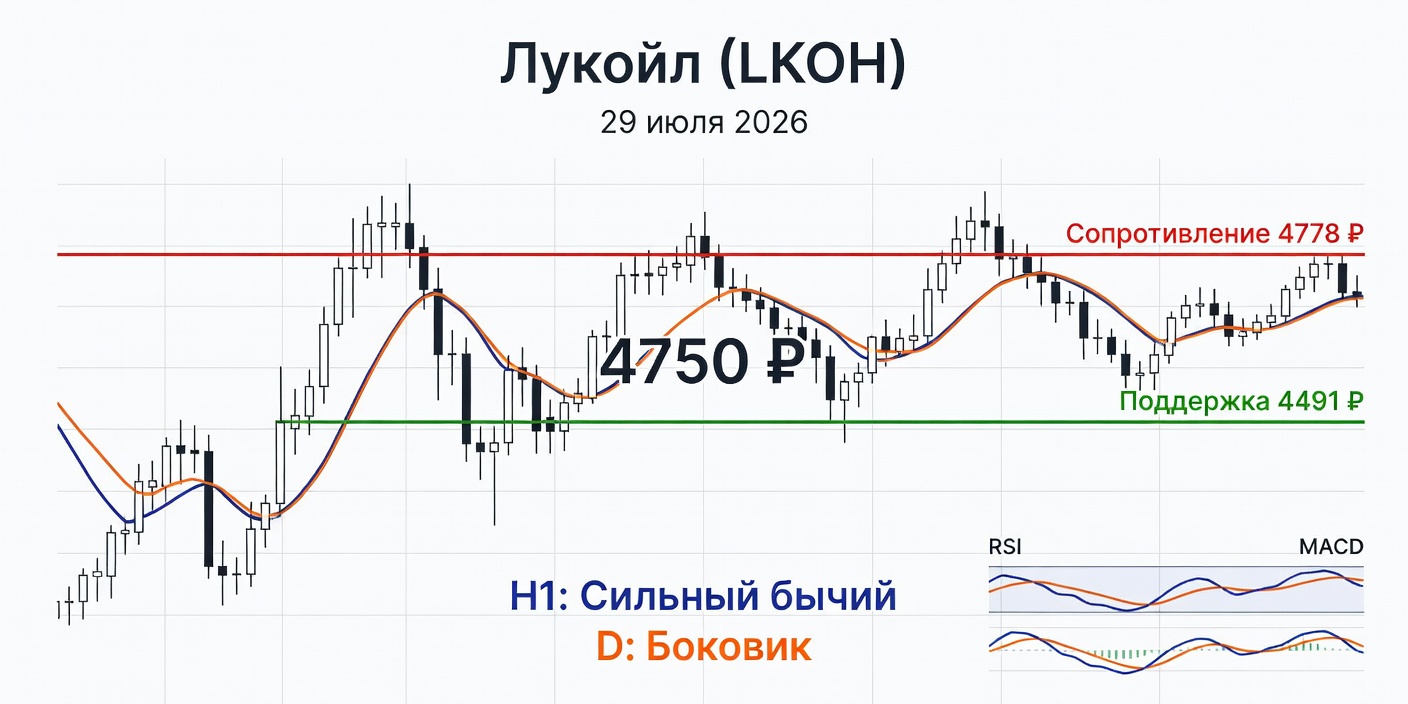 Технический анализ LKOH (Лукойл) на 29 июля 2026