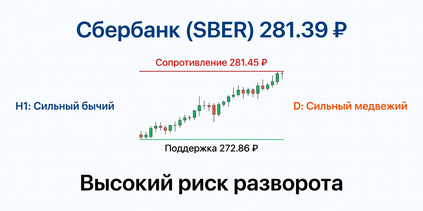 SBER: Технический анализ Сбербанка 03.08.2026 — Расхождение трендов
