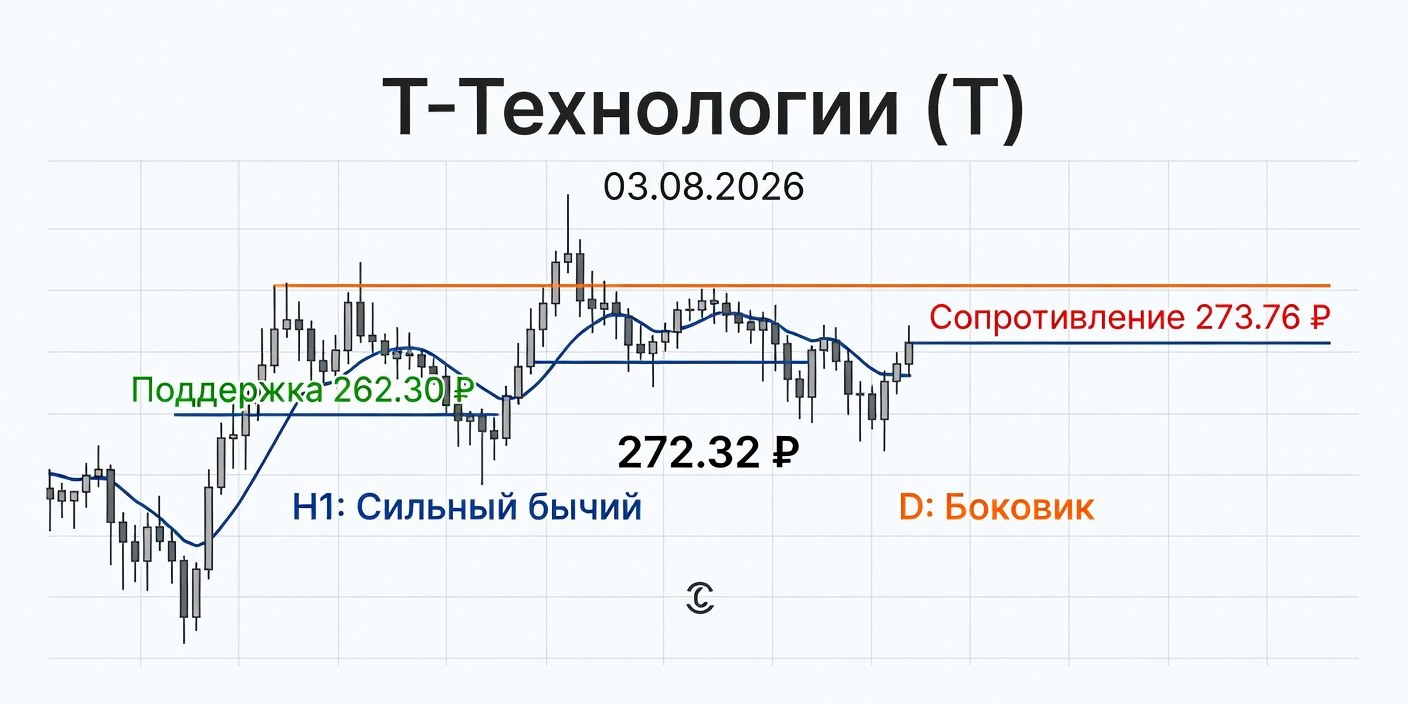 Технический анализ T (Т-Технологии) — 03.08.2026