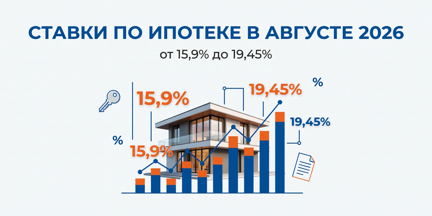 Ставки по ипотеке в августе 2026: обзор от 15,9% до 19,45%