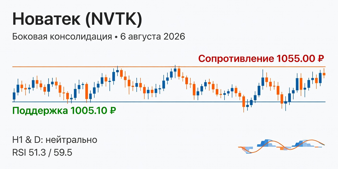 Технический анализ NVTK (Новатек) — боковик на H1 и D, 06.08.2026