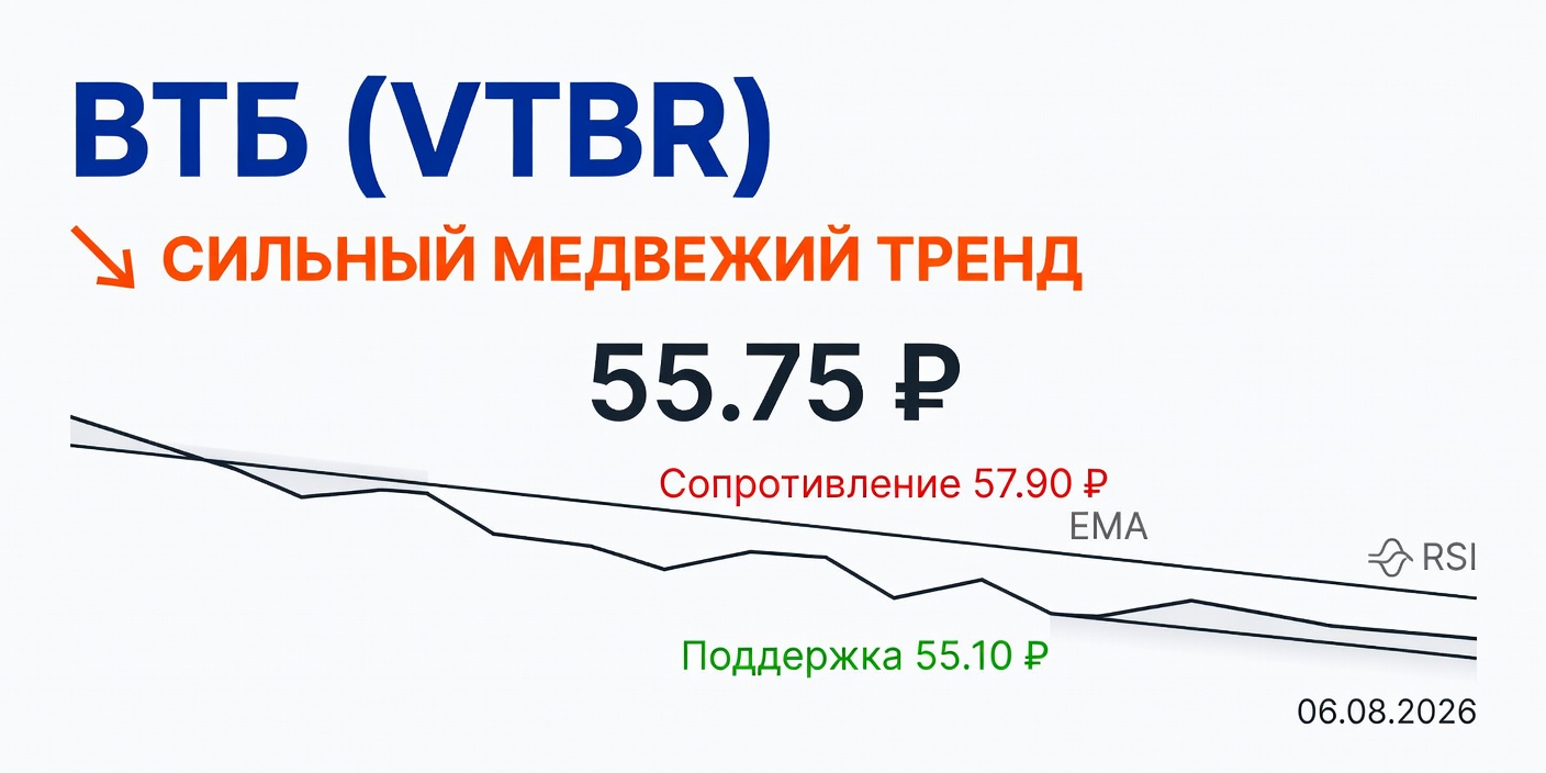Технический анализ VTBR (ВТБ) на 06.08.2026: сильный медвежий тренд