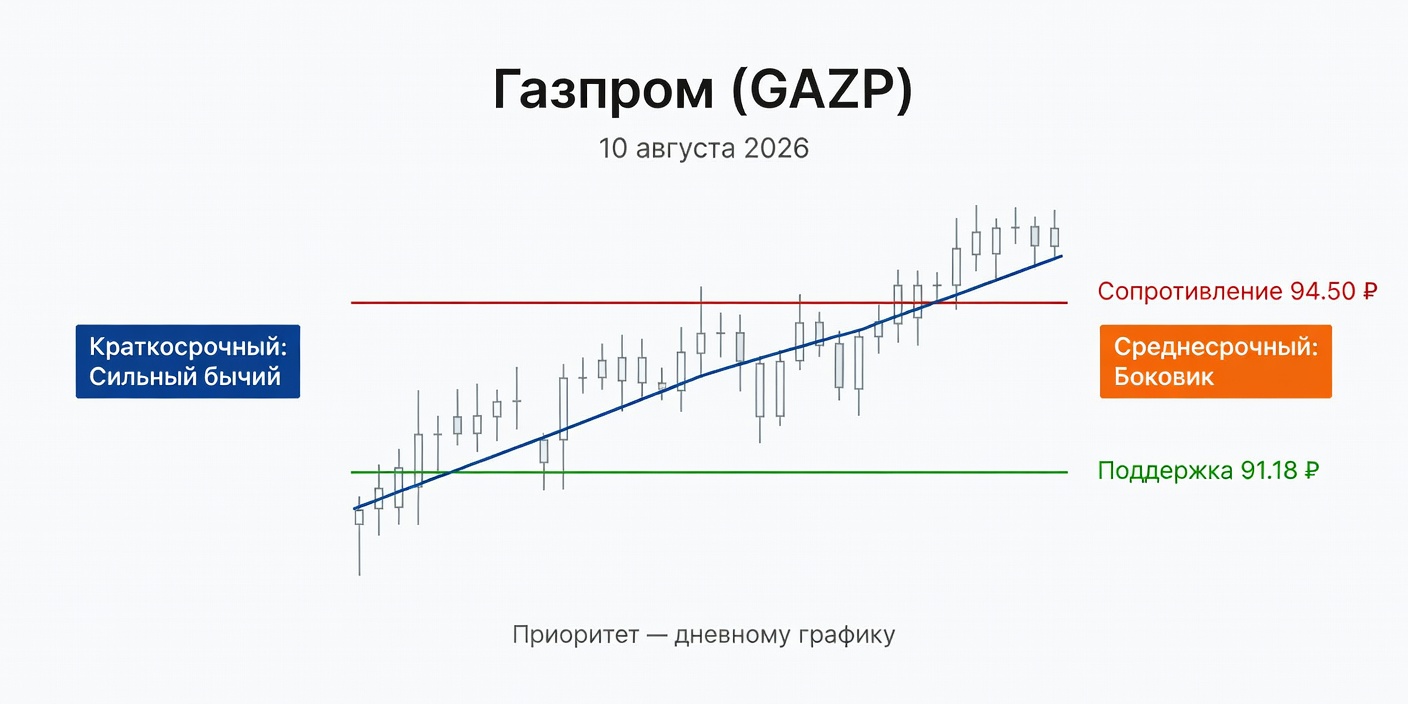 Технический анализ GAZP (Газпром) на 10 августа 2026