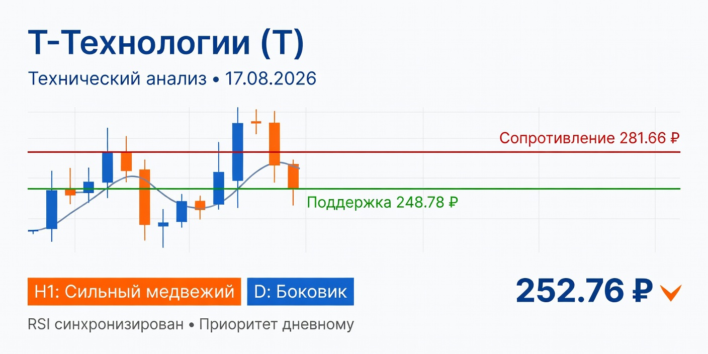 Технический анализ T (Т-Технологии) — 17.08.2026