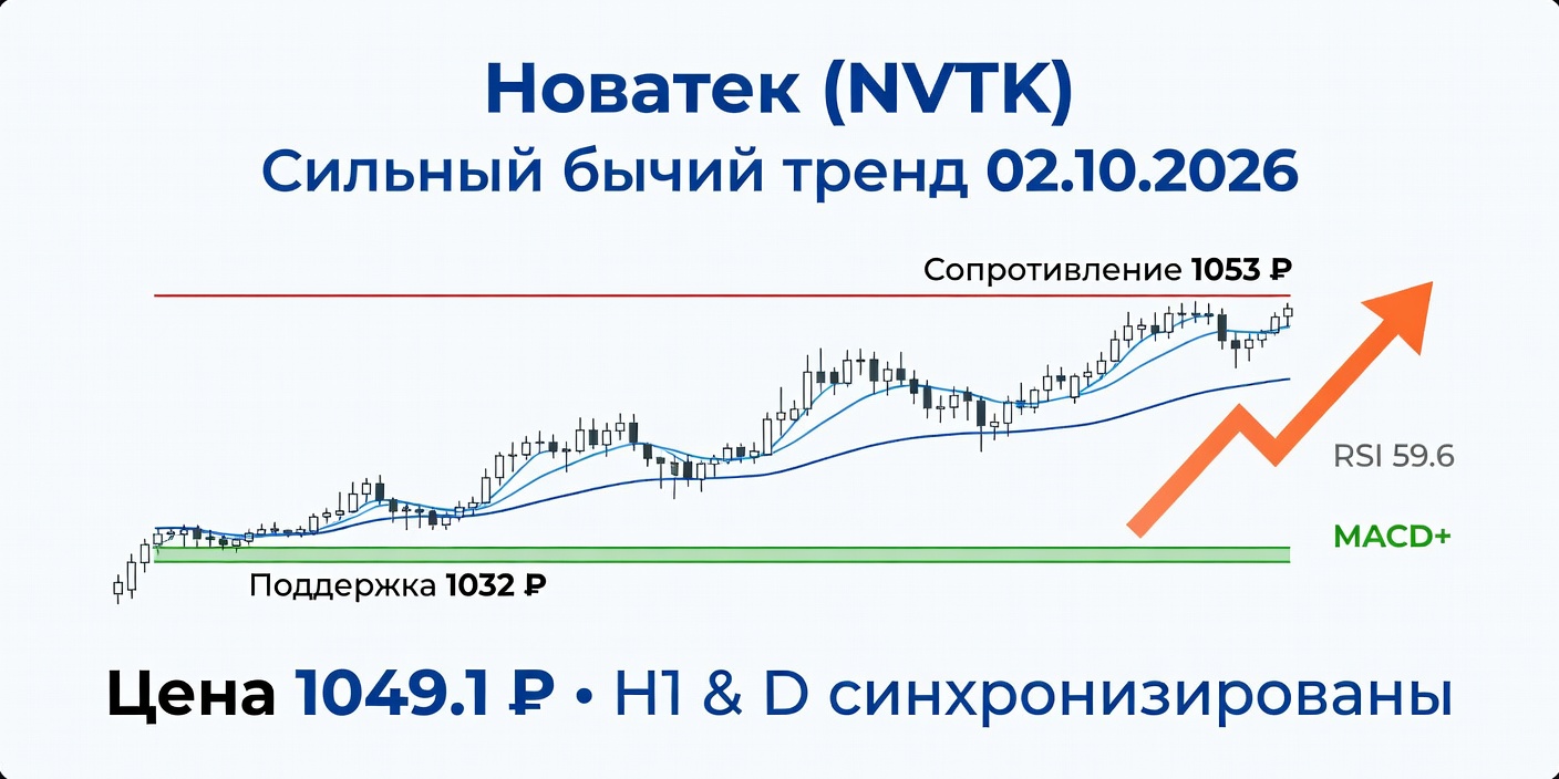 Технический анализ NVTK (Новатек) 02.10.2026: Сильный бычий тренд