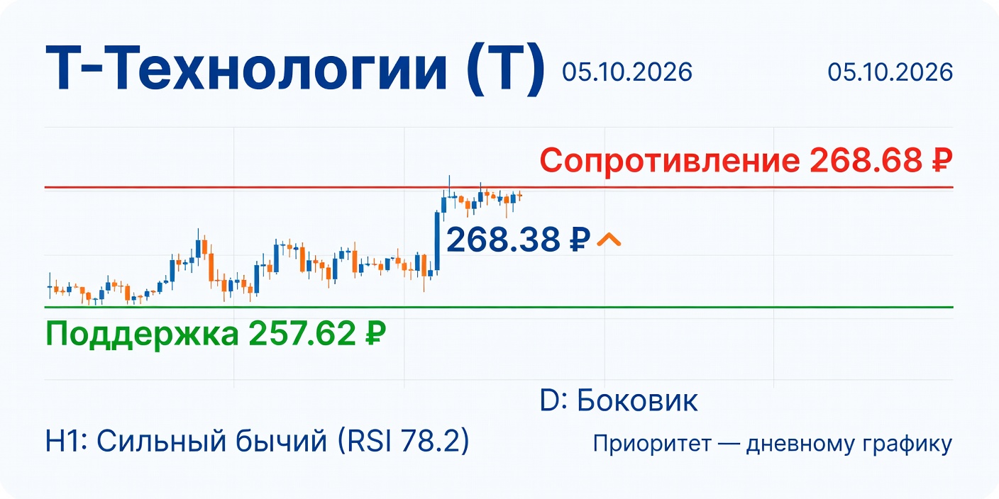 Технический анализ T (Т-Технологии) — 05.10.2026
