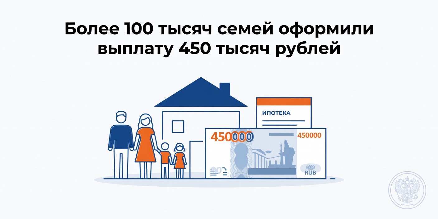 Более 100 тысяч многодетных семей оформили выплату 450 тысяч рублей на погашение ипотеки